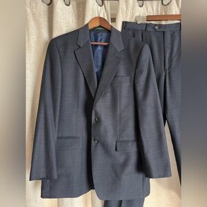 Lauren Ralph Lauren Gray Wool Suit Set Windowpane Blazer + Pants Classic Fit